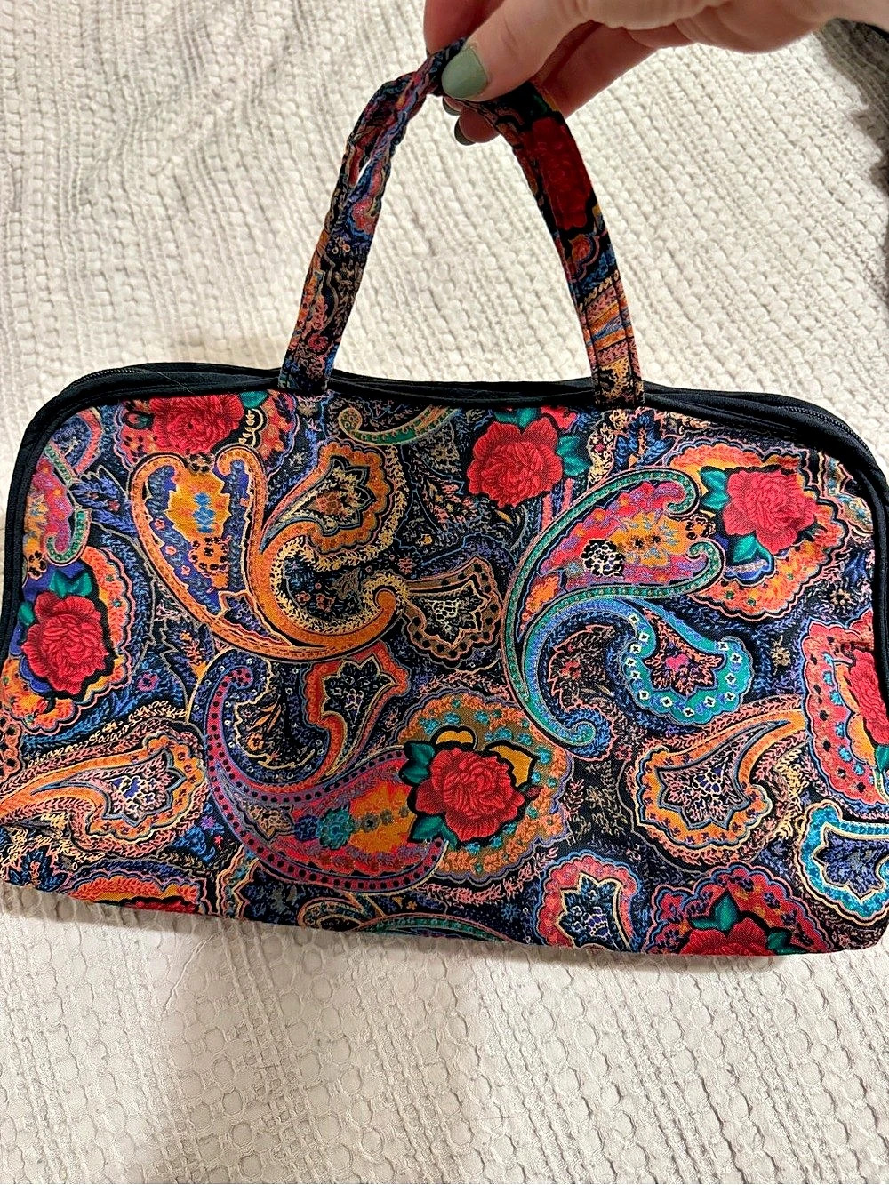 Vintage Large Cosmetic Case Paisley Black & Red